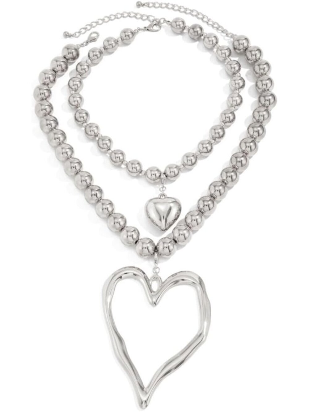 Y2K Chunky Hollow Heart Necklace for Women - Layered Double Hearts Choker
